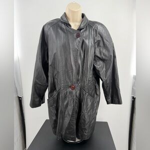 Vintage J. Percy for Marvin Richards Black Leather Trench Coat 90s Made in USA S